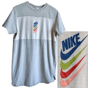 Nike Women's Graphic Logo Shirt Dress Size S Grey‎ Colorful Center Swoosh Gym